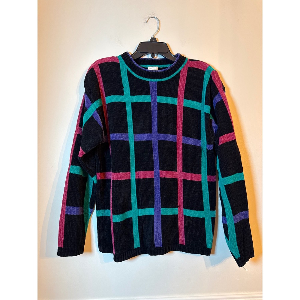 GW Graff Sweater Women Medium Vintage Grid Chenille Retro 90s